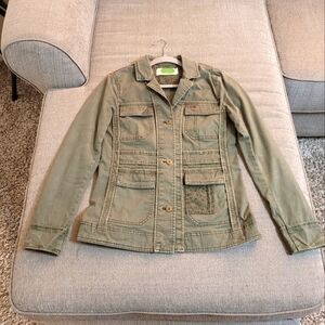 Anthropologie Army Olive Green Button Fall Winter Casual Boho Jacket Size XS